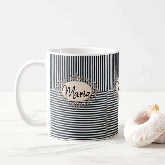 Mug Mugue rayé beige et noir (Avec donut)