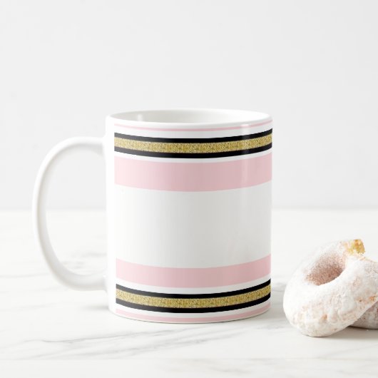 Mug Mugue rayure noire Or rose et blanc (Avec donut)