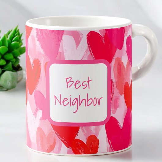 Mug Multi Coeurs Motif Aimer rose meilleur voisin
