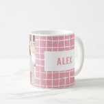 Mug Multi photo rose vérifier fun typographie meilleur<br><div class="desc">Pink check grille coloré amusant typographie girly meilleurs amis design. Fait partie d'une collection moderne.</div>
