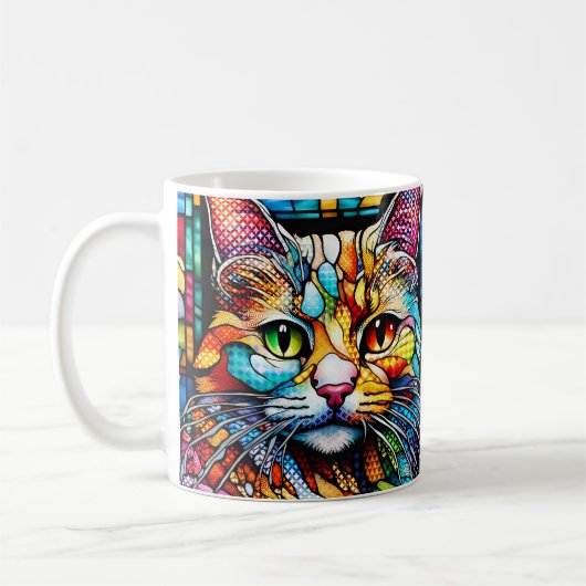 Mug Multicolor Chat 708 Vitre tendu Style mosaïque (Gauche)