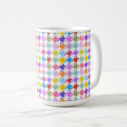 Mug Multicolor Houndstooth+Motif blanc (Devant droit)