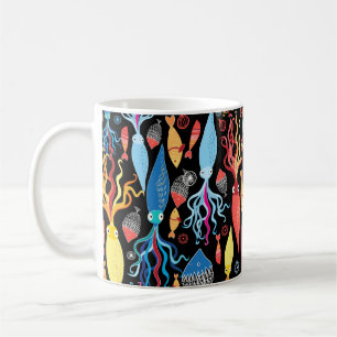 Mug Multicolored pattern of different squid and fish o
