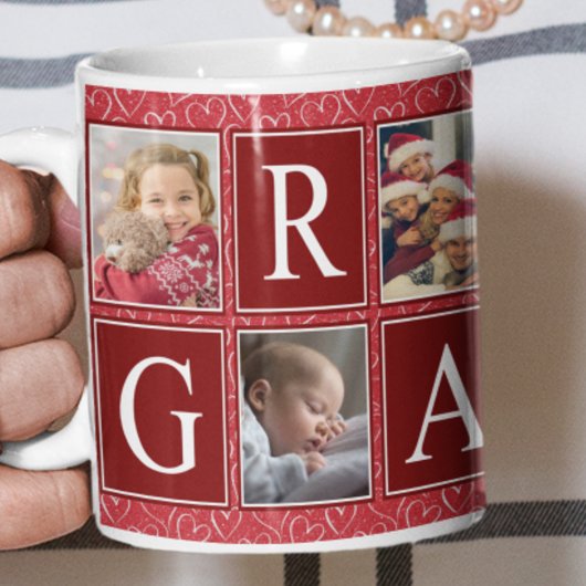 Mug Multiphoto Red Heart Motif Grandma Photo