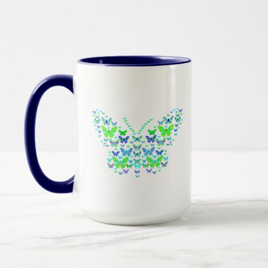 Mug Multiples papillons bleu vert Combo Mug, 15 oz (Gauche)