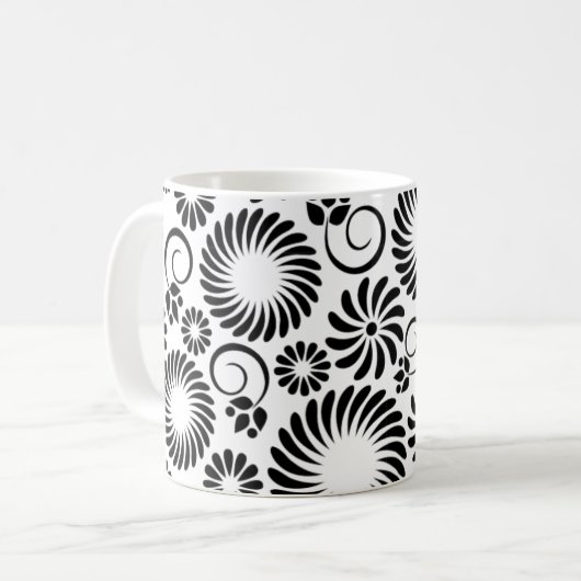 Mug muqueuse florale noire et blanche (Devant gauche)