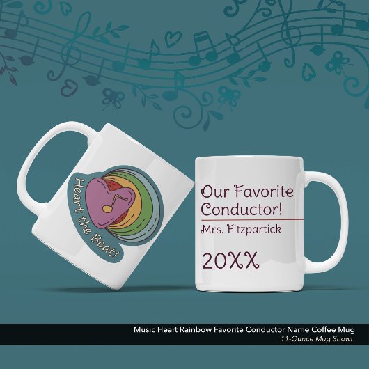 Mug Music Heart Rainbow Favori Nom du chef
