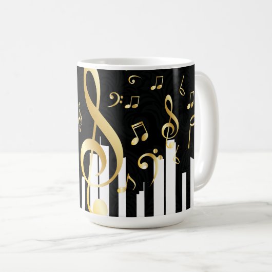 Mug Music Note Clés de piano or de luxe (Devant droit)