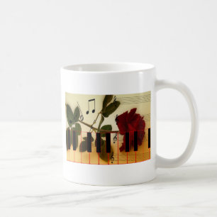 Mug Music Notes Keyboard Red Rose Blossom Destiny