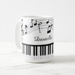 Mug Music Notes Piano Personalized Custom Colors<br><div class="desc">Modern, personalized music-themed coffee mug featuring a piano keyboard and music notes with a name, monogram or custom text in your choice of colors and font styles (shown in black and white). Ideal for music teachers, musicians and music professionals. The sample is shown in the 15 oz. size--other mug sizes,...</div>