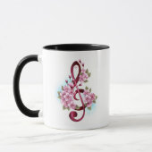 Mug Musical treble clef notes with sakura flowers (Gauche)