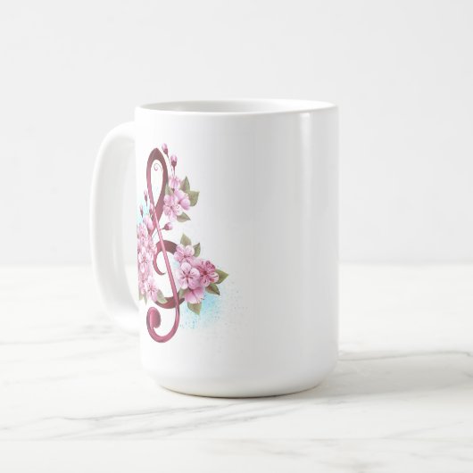 Mug Musical treble clef notes with Sakura flowers (Devant gauche)