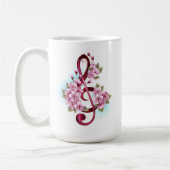 Mug Musical treble clef notes with Sakura flowers (Gauche)