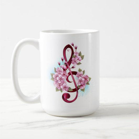 Mug Musical treble clef notes with Sakura flowers (Gauche)