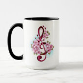 Mug Musical treble clef notes with Sakura flowers (Gauche)
