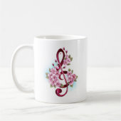 Mug Musical treble clef notes with sakura flowers (Gauche)