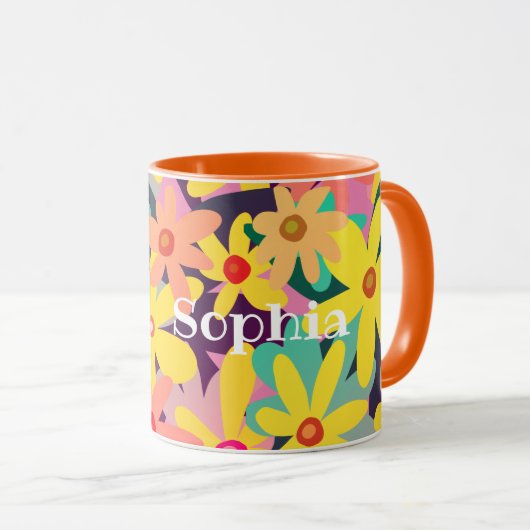 Mug Musique aux fleurs jaune, rose et orange (Devant droit)
