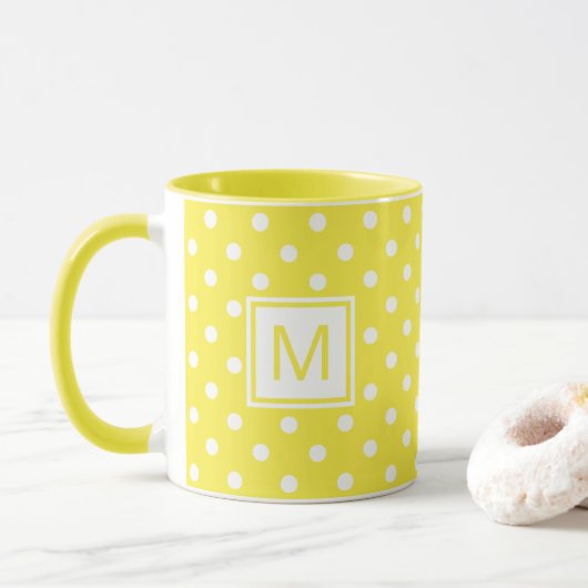 Mug Musique blanche À petits pois Art sur jaune clair (Avec donut)