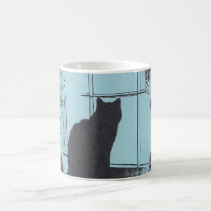 Mug Musique bleue avec chat noir dans la fenêtre