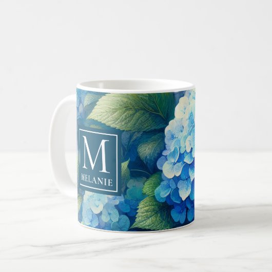 Mug Musique Blue Hydrangea avec monogramme personnalis (Devant gauche)