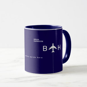 Mug Musique combo bleu moderne avec monogramme d'avion