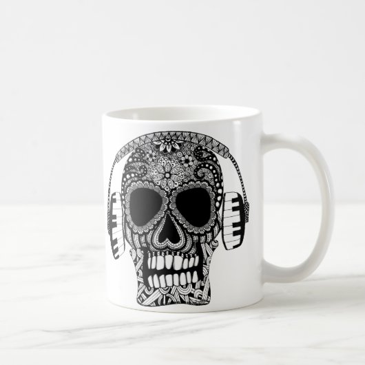 Mug Musique crâne avec casque Sugar crâne (Droite)
