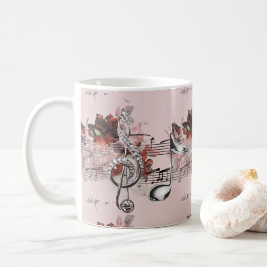 Mug Musique de feuille et notes argentées de musique (Avec donut)