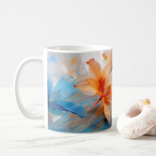Mug Musique de fleurs bleues et oranges (Avec donut)