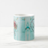 Mug Musique de flûte Note Hart Bleu Bois Fleurs (Centre)