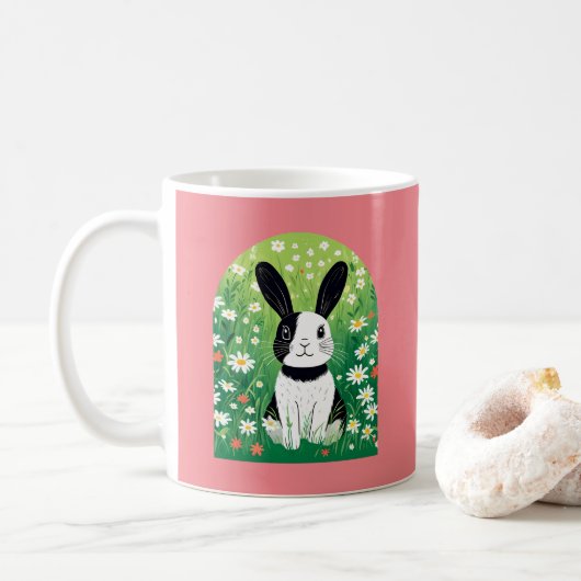 Mug Musique de lapin noir et blanc (Avec donut)