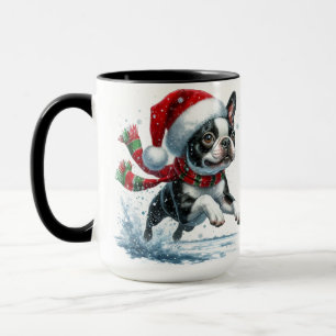Mug Musique de neige de Noël de Boston Terrier