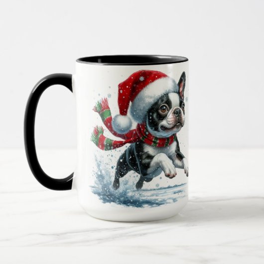 Mug Musique de neige de Noël de Boston Terrier (Gauche)