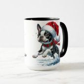 Mug Musique de neige de Noël de Boston Terrier (Devant droit)