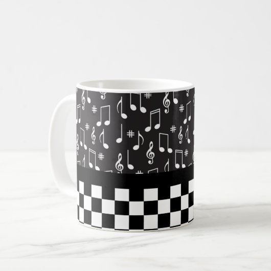Mug Musique et damier noir et blanc (Devant gauche)