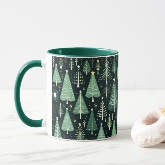 Mug Musique Motif d'arbre de Noël vert (Avec donut)