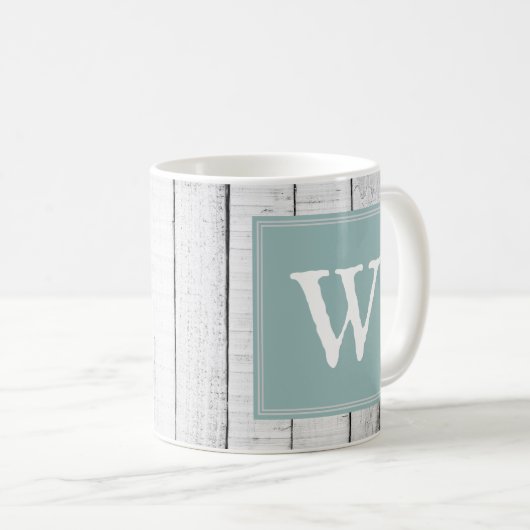 Mug Musique turquoise de monogramme rustique (Devant droit)
