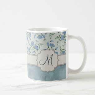 Mug Myosotis bleu floral et de marbre avec le