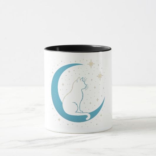 Mug Mystic Cat on Blue Moon Night Sky (Centre)