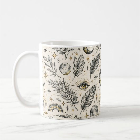 Mug Mystical Celestial Moon Stars Pattern (Gauche)