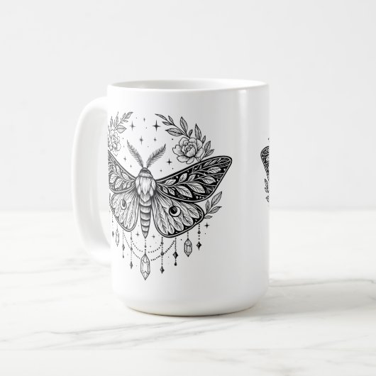 Mug Mystical Gothic Moth Botanical Celestial Line Art  (Devant gauche)
