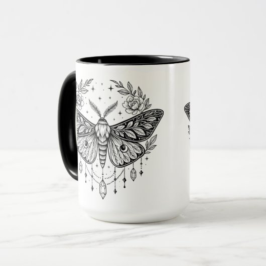Mug Mystical Gothic Moth Botanical Celestial Line Art  (Devant gauche)