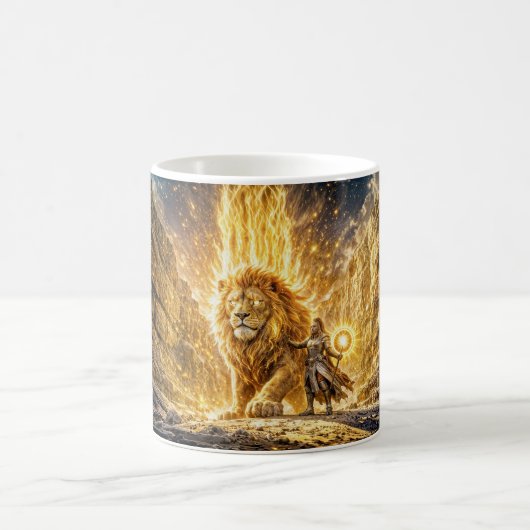 Mug Mystical Leo Zodiac in Fiery Fantasy Scene (Centre)