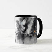 Mug Mystique ailée fille noir et blanc urbain (Devant droit)