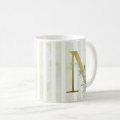 Mug N initial doré sur bandes bleu et blanc (Devant droit)