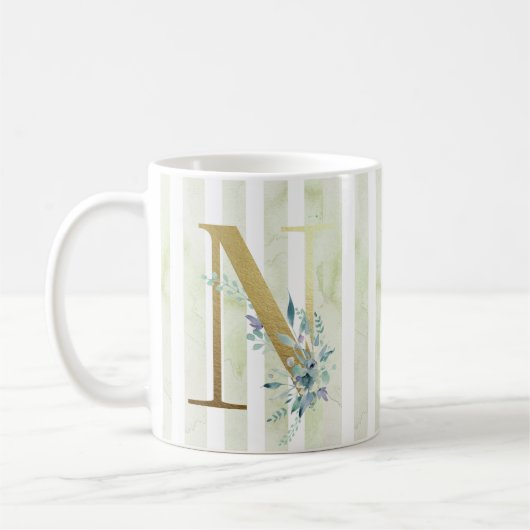 Mug N initial doré sur bandes bleu et blanc (Gauche)