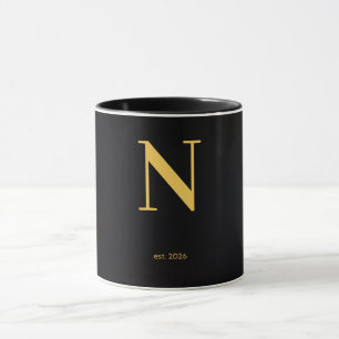 Mug N Lettre Or Noir Mug Monogramme Minimaliste