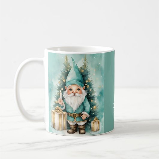 Mug Nain de Noël cosy Turquoise & Or (Gauche)