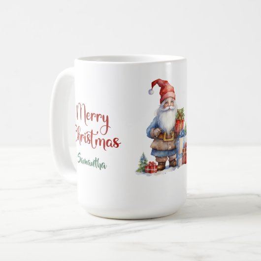 Mug Nain de Noël scandinave moderne avec cadeaux (Devant gauche)