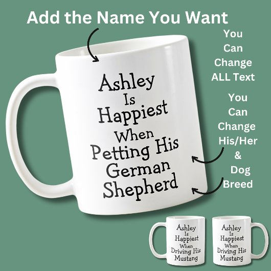 Mug Name is Happiest When Petting His German Shepherd