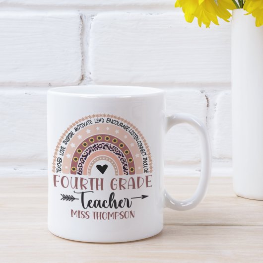 Mug Name of 4Th grade teacher, Cute Rainbow